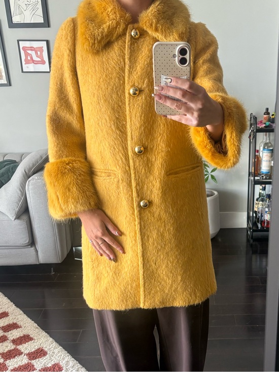 kate spade Jackets & Blazers - kate spade Mustard Faux-Fur Trim Mohair Blend Pea Coat
